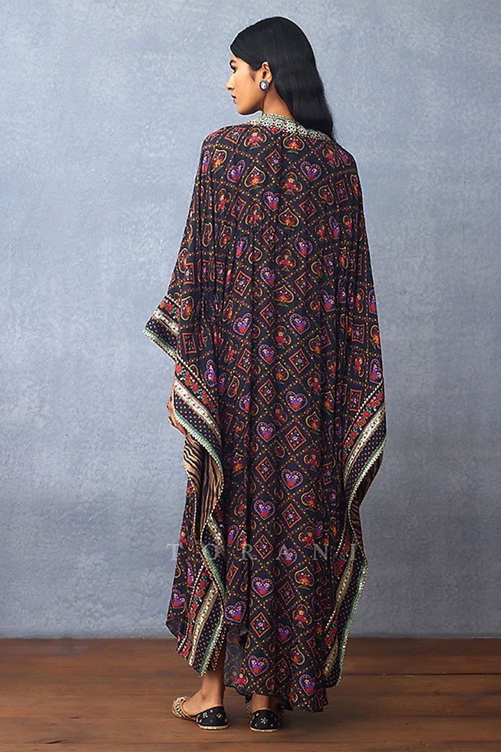 Black Muslin Silk Digital Printed Kaftan by TORANI at Pernia's Pop Up Shop