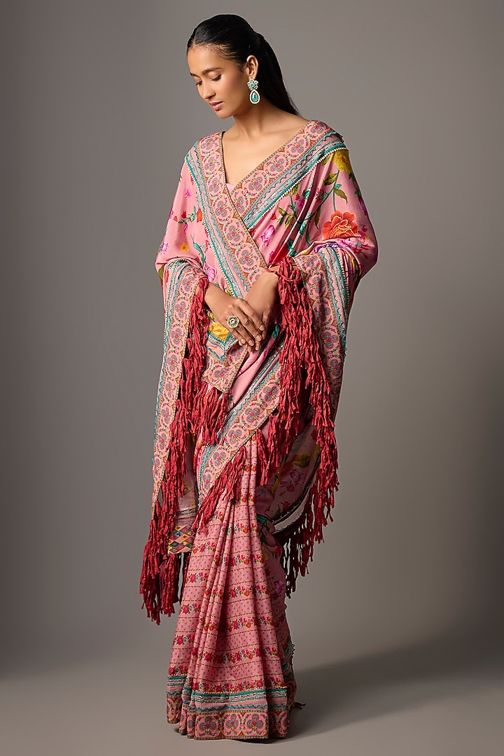 Blush Pink South Silk Slub Digital Printed Wedding Saree by TORANI at Pernia's Pop Up Shop