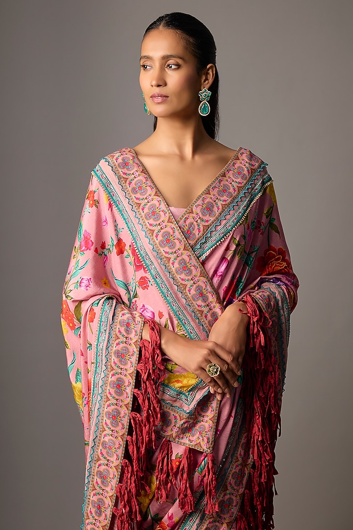Blush Pink South Silk Slub Digital Printed Wedding Saree by TORANI at Pernia's Pop Up Shop
