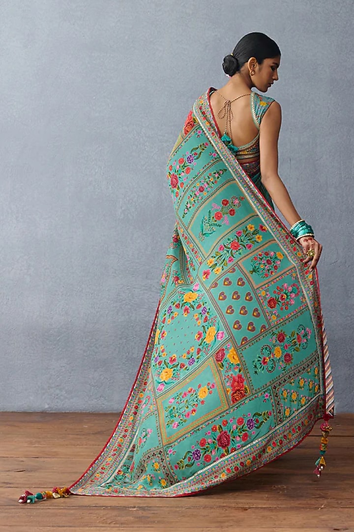 Aqua Crepe Digital Printed Wedding Saree by TORANI at Pernia's Pop Up Shop