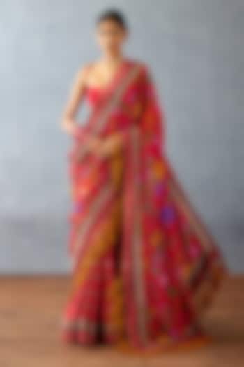 Red Silk Slub Embellished Wedding Saree by TORANI at Pernia's Pop Up Shop
