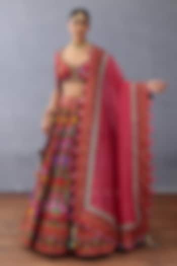 Red Organza & Jeni Silk Digital Printed Wedding Lehenga Set by TORANI at Pernia's Pop Up Shop