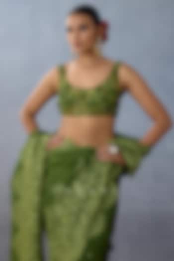 Green Butterfly Net Embroidered Blouse by TORANI at Pernia's Pop Up Shop