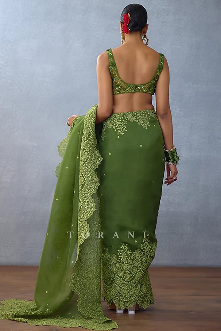 Green Butterfly Net Embroidered Blouse by TORANI at Pernia's Pop Up Shop