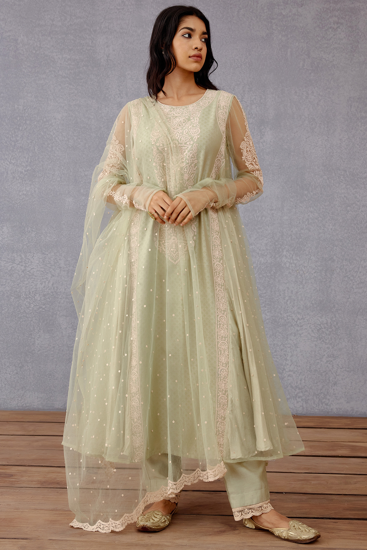 Sage Green Embroidered & Printed Kurta Set by TORANI at Pernia's Pop Up Shop