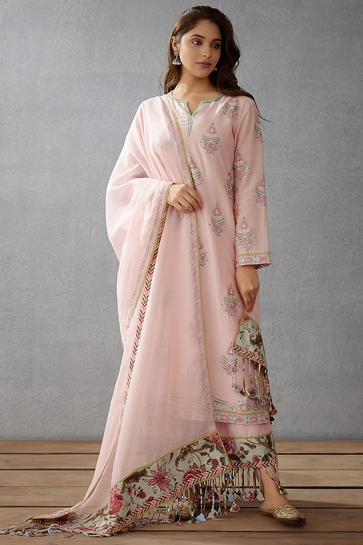 Old Rose Embroidered Kurta Set by TORANI at Pernia's Pop Up Shop