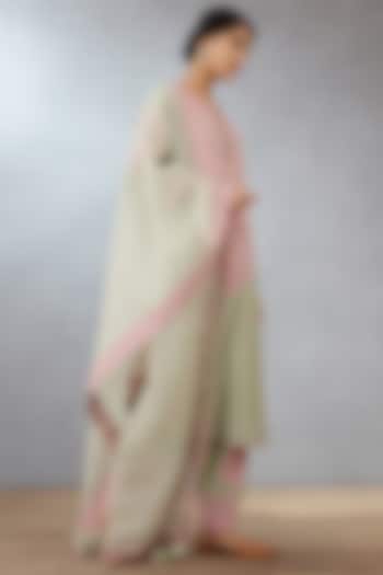 Old Rose & Sage Green Hand Embroidered Kurta Set by TORANI at Pernia's Pop Up Shop