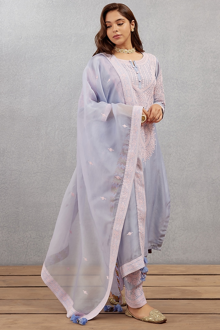 Sea Blue Dori Embroidered Kurta Set by TORANI at Pernia's Pop Up Shop