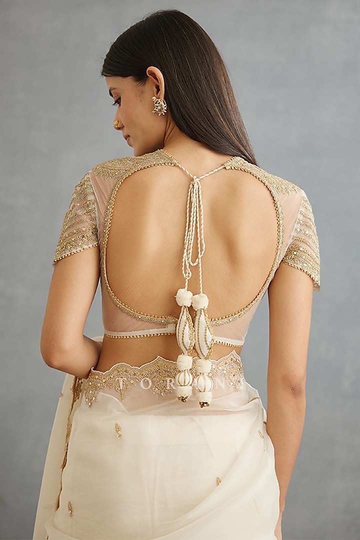 Ivory Raw Silk & Cotton Silk Embroidered Blouse by TORANI at Pernia's Pop Up Shop
