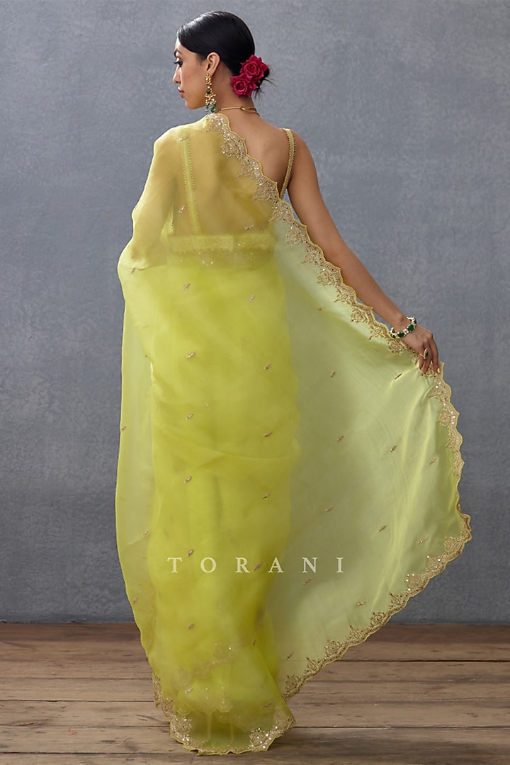 Yellow Silk Organza Embroidered Wedding Saree by TORANI at Pernia's Pop Up Shop