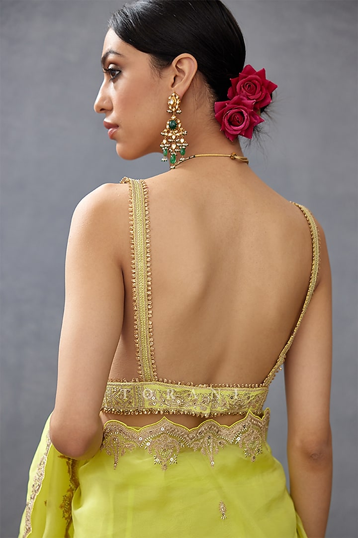 Yellow Raw Silk & Cotton Silk Embroidered Blouse by TORANI at Pernia's Pop Up Shop