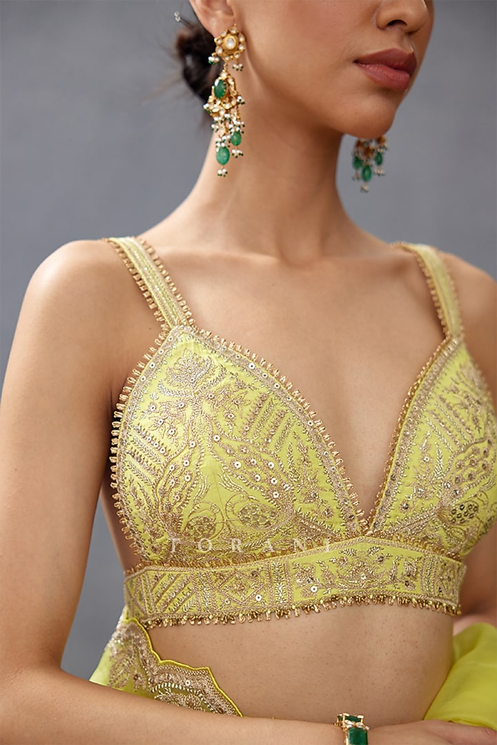 Yellow Raw Silk & Cotton Silk Embroidered Blouse by TORANI at Pernia's Pop Up Shop