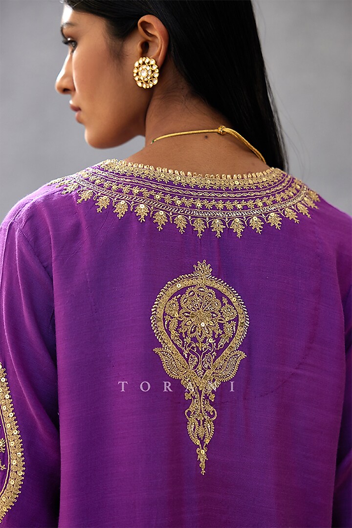 Bright Pink Plain Slub Silk Long Kurta