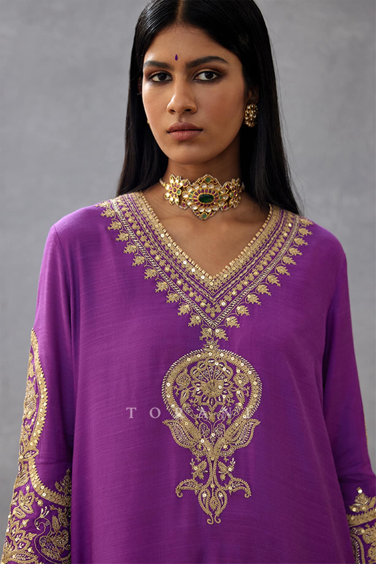 Yellow - Slub Silk A-Line Plain Kurta with Hand Embroidery 06