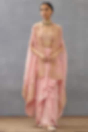 Pink Silk Organza Embroidered Cape Set by TORANI at Pernia's Pop Up Shop