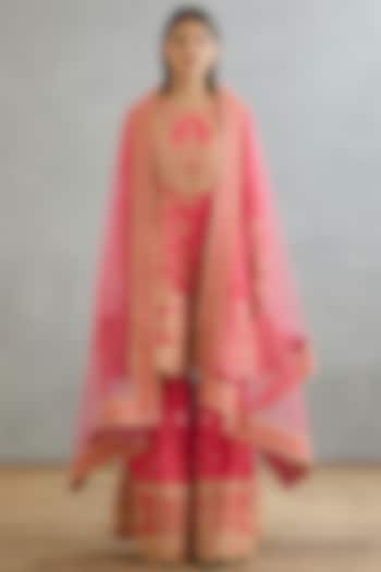 Pink Raw Silk Embroidered Bridal Sharara Set by TORANI at Pernia's Pop Up Shop