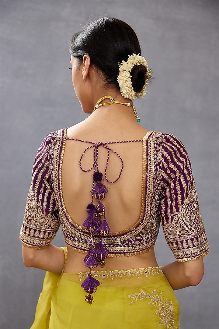 Yellow Raw Silk & Cotton Silk Embroidered Blouse by TORANI at Pernia's Pop Up Shop