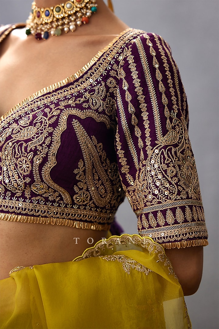 Yellow Raw Silk & Cotton Silk Embroidered Blouse by TORANI at Pernia's Pop Up Shop