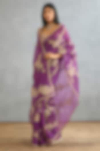 Violet Silk Organza Embroidered Saree by TORANI at Pernia's Pop Up Shop