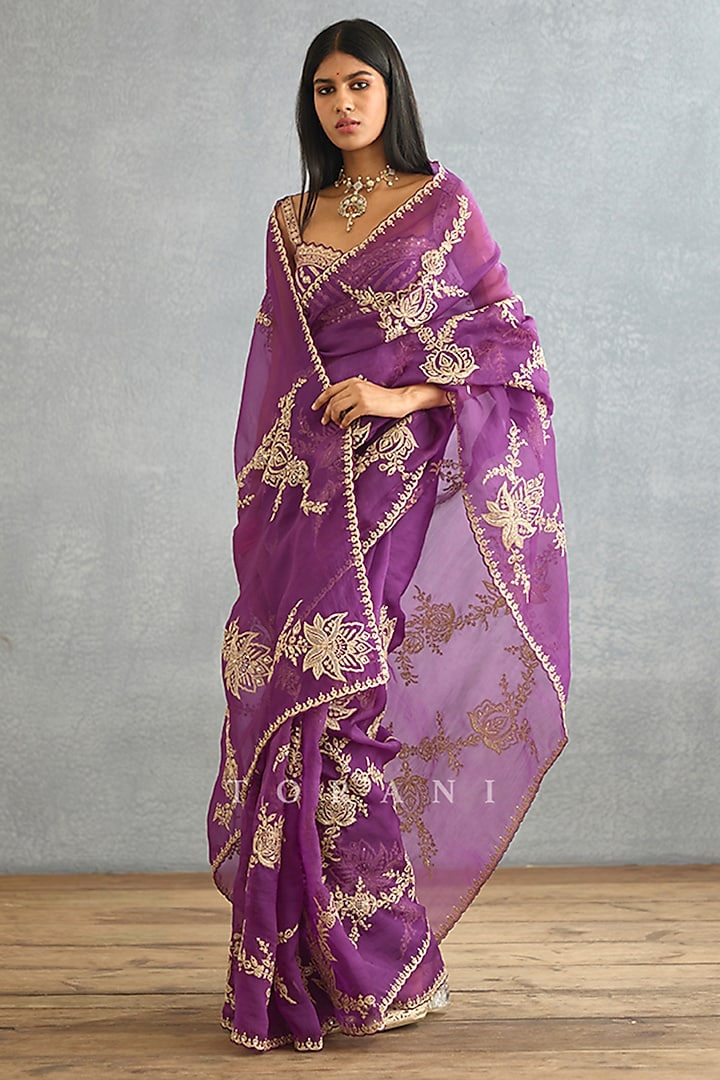 Violet Silk Organza Embroidered Saree by TORANI at Pernia's Pop Up Shop