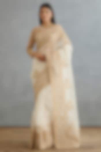 Ivory Silk Organza Embroidered Reception Saree by TORANI at Pernia's Pop Up Shop
