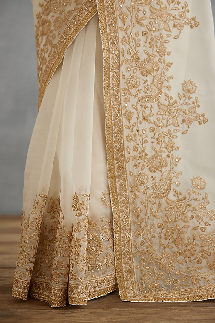 Ivory Silk Organza Embroidered Reception Saree by TORANI at Pernia's Pop Up Shop
