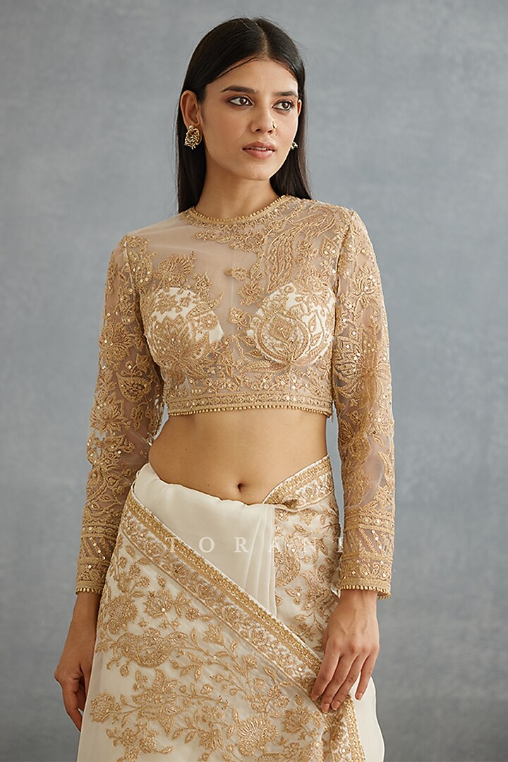 Ivory Raw Silk & Cotton Silk Blouse by TORANI at Pernia's Pop Up Shop