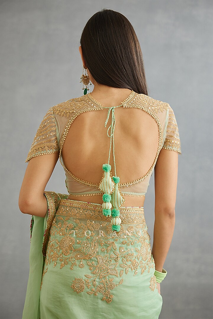 Green Raw Silk & Cotton Silk Blouse by TORANI at Pernia's Pop Up Shop