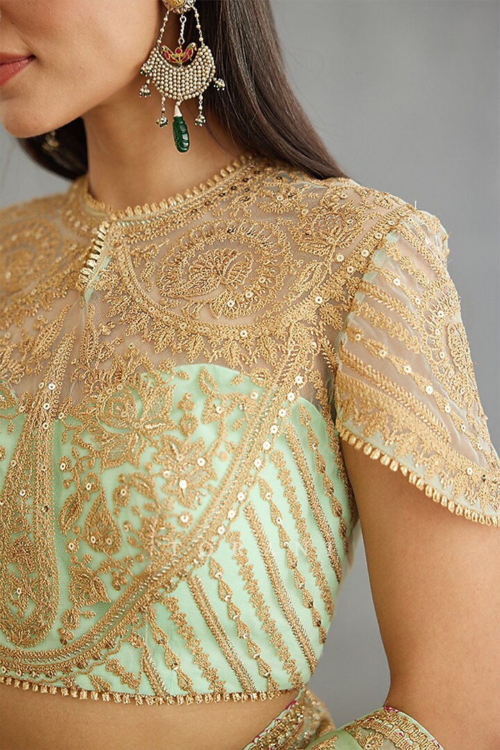 Green Raw Silk & Cotton Silk Blouse by TORANI at Pernia's Pop Up Shop