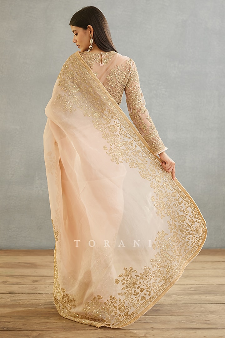 Pink Silk Organza Embroidered Reception Saree by TORANI at Pernia's Pop Up Shop