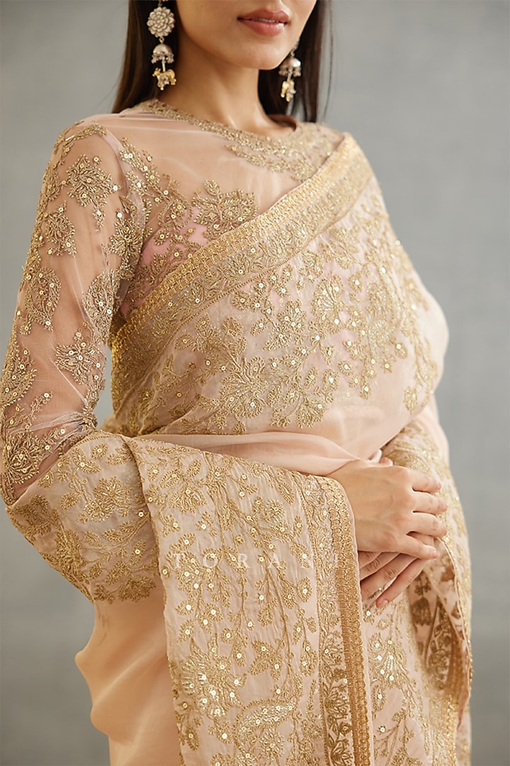 Pink Silk Organza Embroidered Reception Saree by TORANI at Pernia's Pop Up Shop