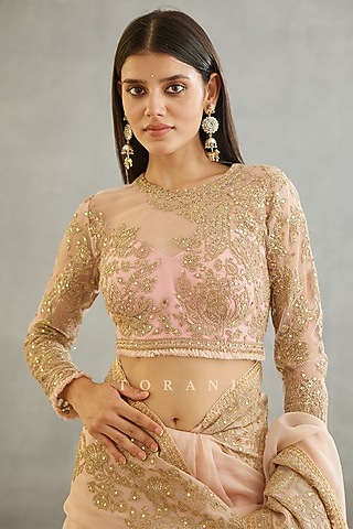 Pink Raw Silk & Cotton Silk Blouse by TORANI