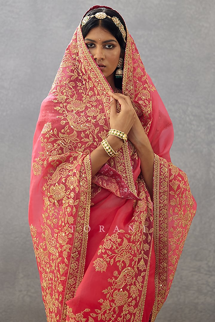 Pink Silk Organza Embroidered Reception Saree by TORANI at Pernia's Pop Up Shop