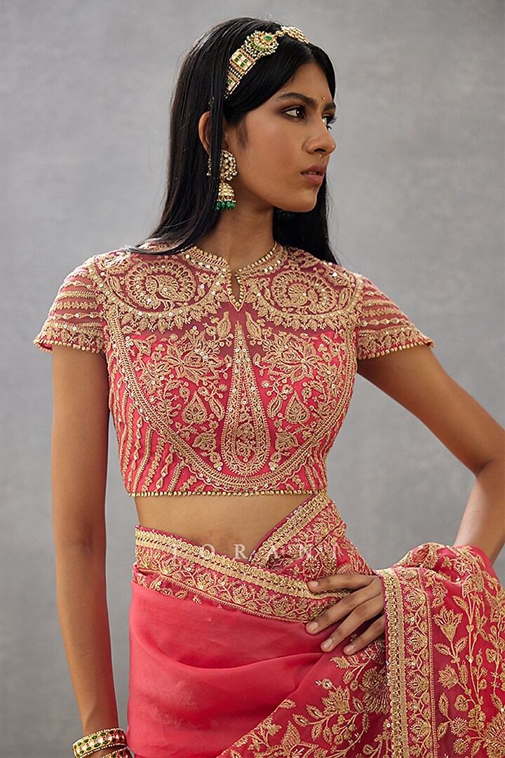 Pink Raw Silk & Cotton Silk Blouse by TORANI at Pernia's Pop Up Shop