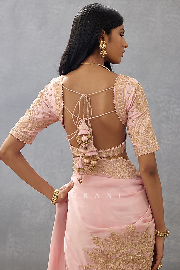 Pink Slub Silk & Cotton Silk Embroidered Blouse by TORANI at Pernia's Pop Up Shop