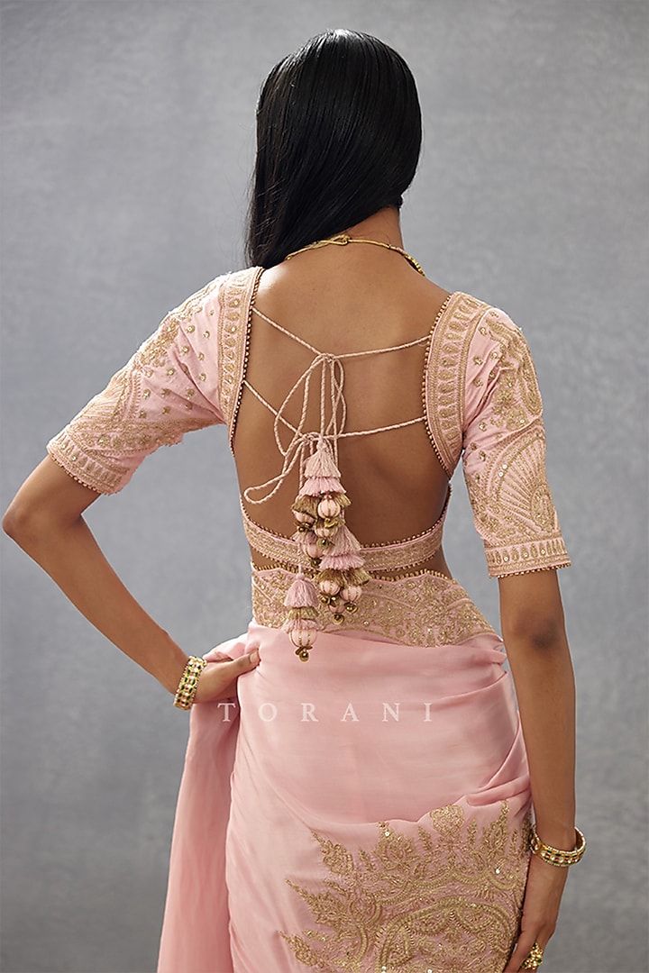 Pink Slub Silk & Cotton Silk Embroidered Blouse by TORANI at Pernia's Pop Up Shop