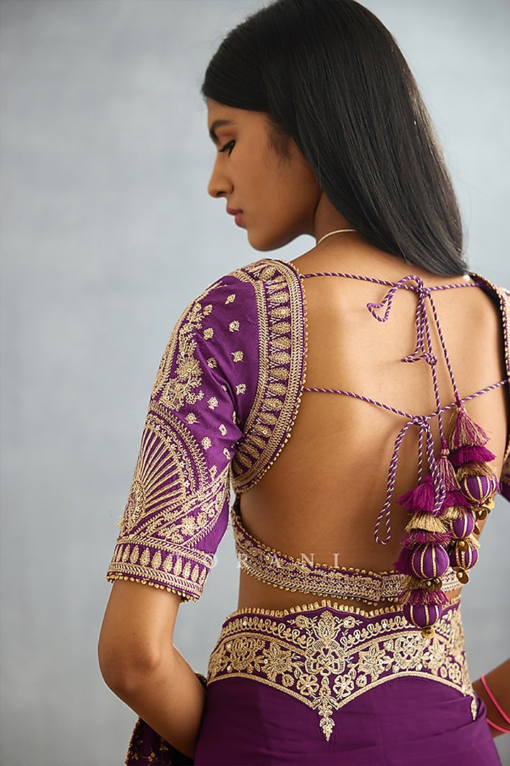 Violet Slub Silk & Cotton Silk Embroidered Blouse by TORANI at Pernia's Pop Up Shop