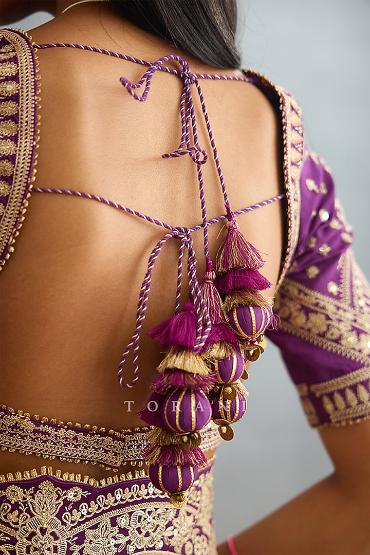 Violet Slub Silk & Cotton Silk Embroidered Blouse by TORANI at Pernia's Pop Up Shop