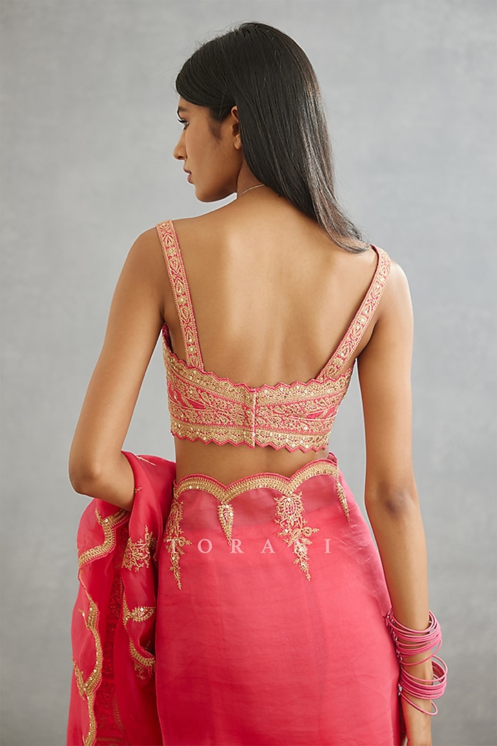 Pink Raw Silk & Cotton Silk Embroidered Blouse by TORANI at Pernia's Pop Up Shop