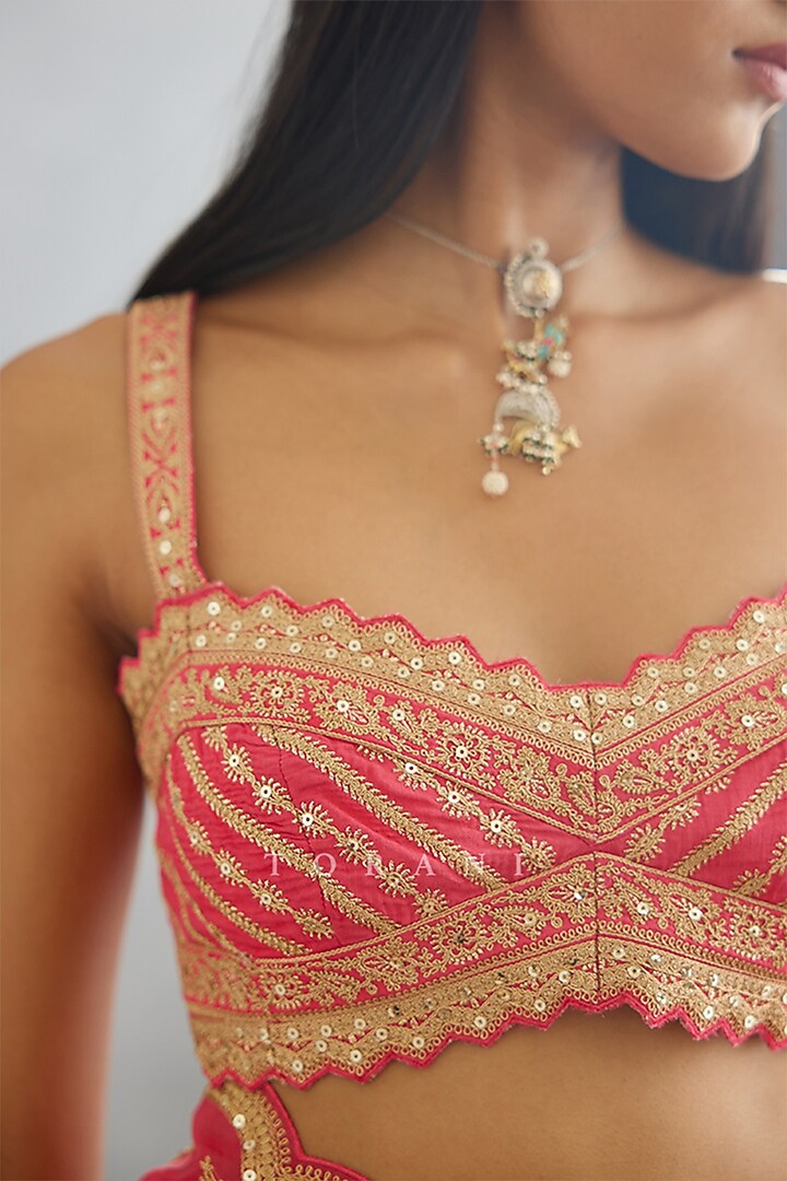 Pink Raw Silk & Cotton Silk Embroidered Blouse by TORANI at Pernia's Pop Up Shop
