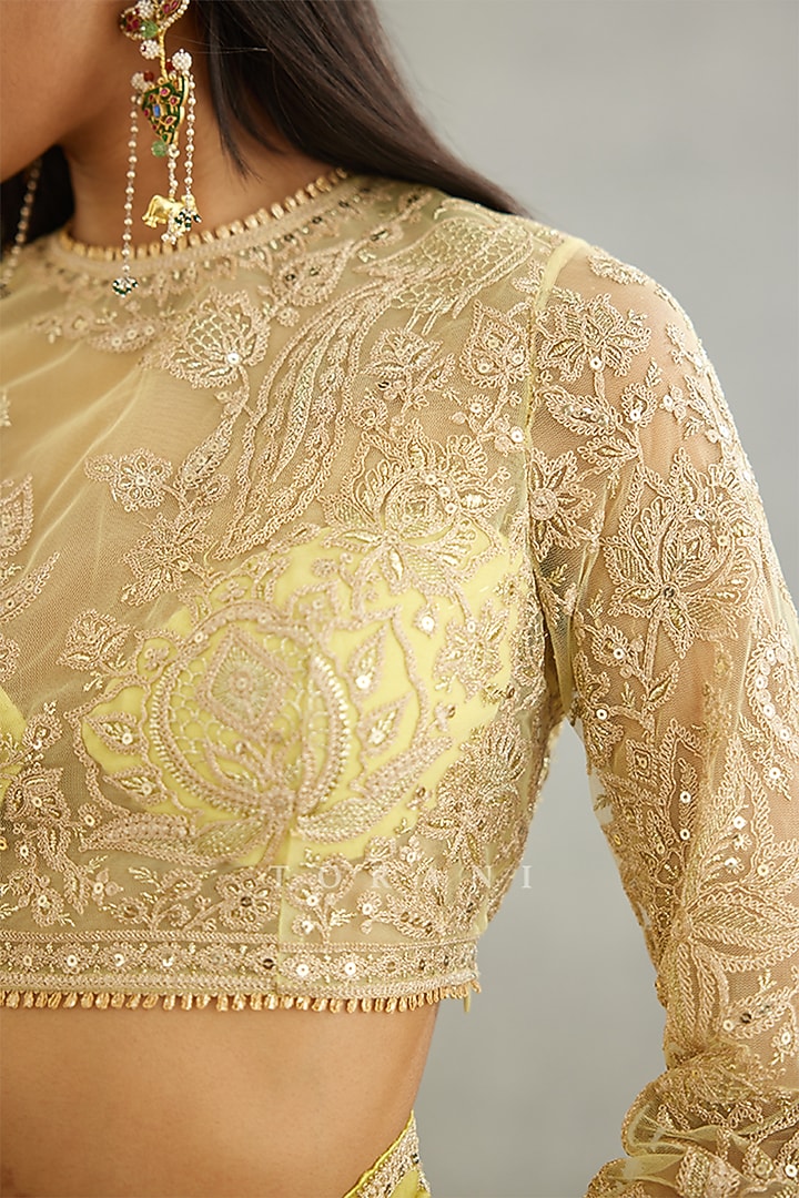 Yellow Raw Silk & Cotton Silk Embroidered Blouse by TORANI at Pernia's Pop Up Shop