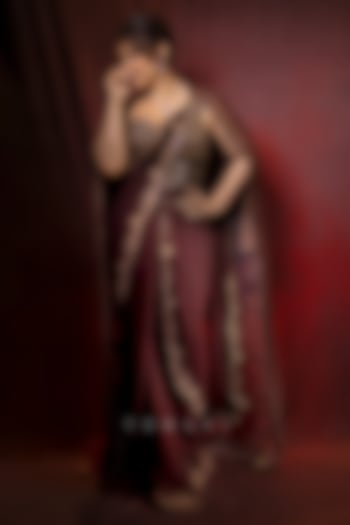 Maroon Georgette Pre-Draped Jacket Bridal Saree Set by TORANI at Pernia's Pop Up Shop