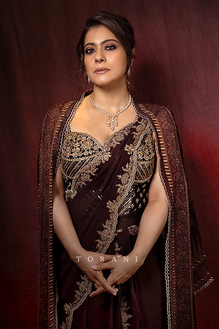 Maroon Georgette Pre-Draped Jacket Bridal Saree Set by TORANI at Pernia's Pop Up Shop