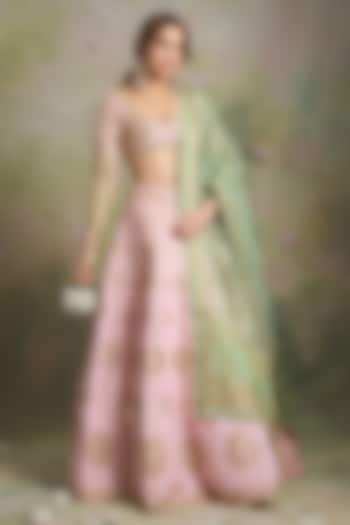 Pink Silk Embroidered Bridal Lehenga Set by TORANI at Pernia's Pop Up Shop