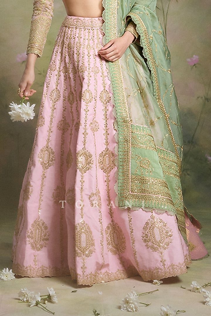 Pink Silk Embroidered Bridal Lehenga Set by TORANI at Pernia's Pop Up Shop