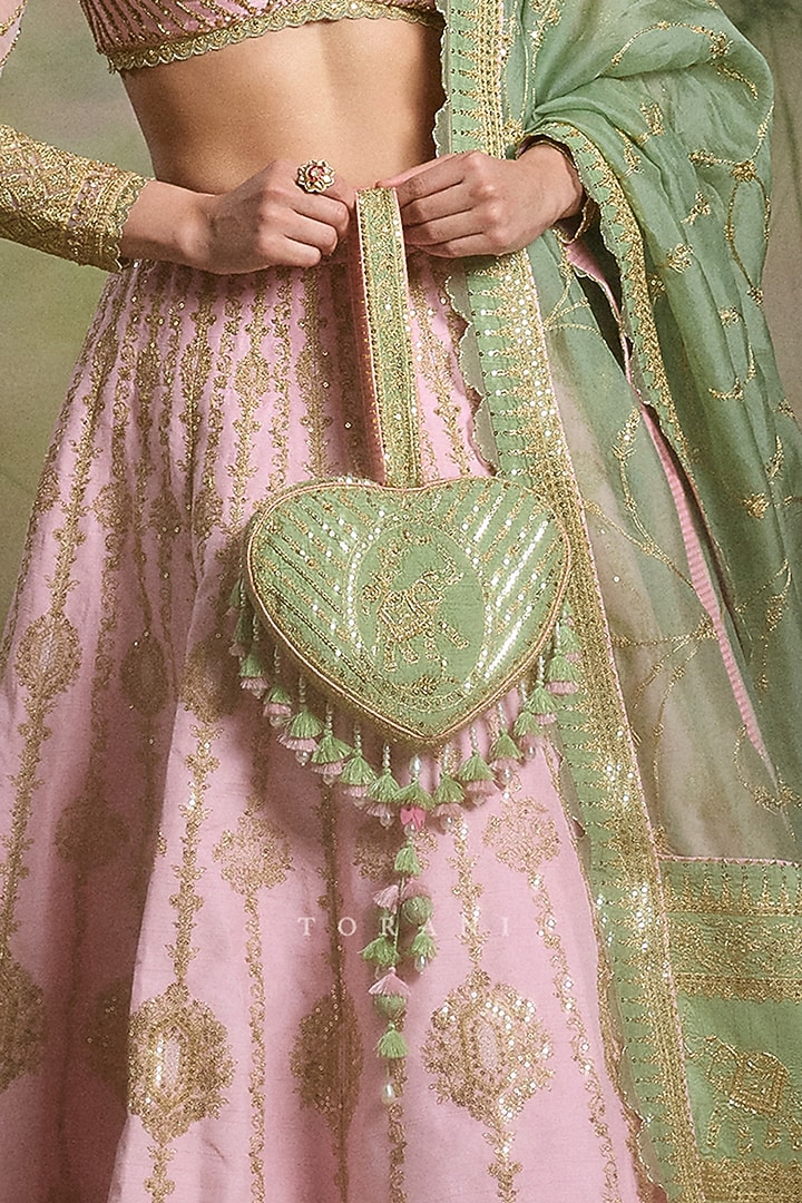 Pink Silk Embroidered Bridal Lehenga Set by TORANI at Pernia's Pop Up Shop