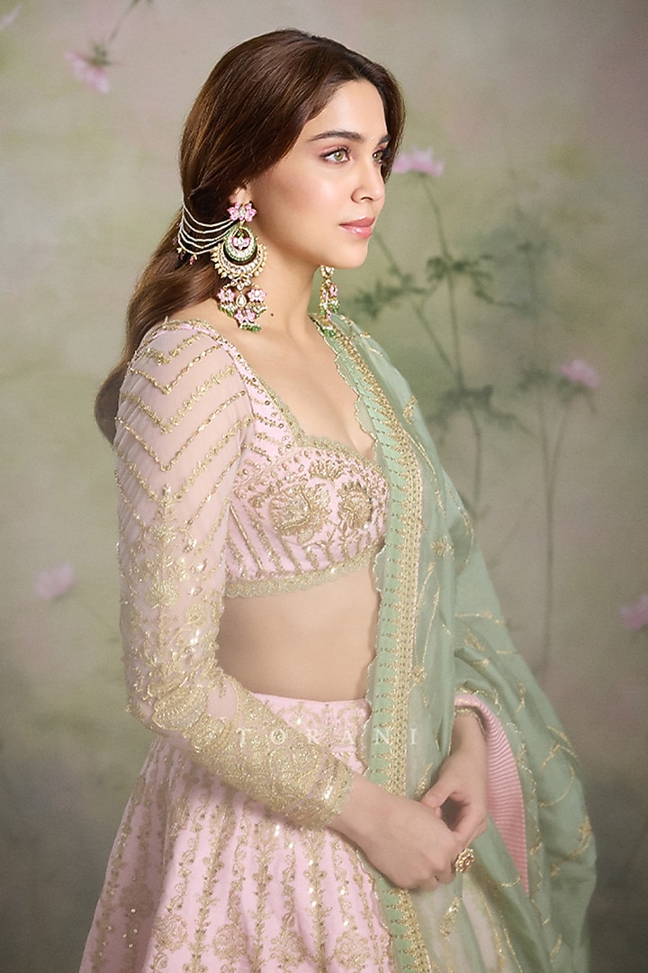Pink Silk Embroidered Bridal Lehenga Set by TORANI at Pernia's Pop Up Shop