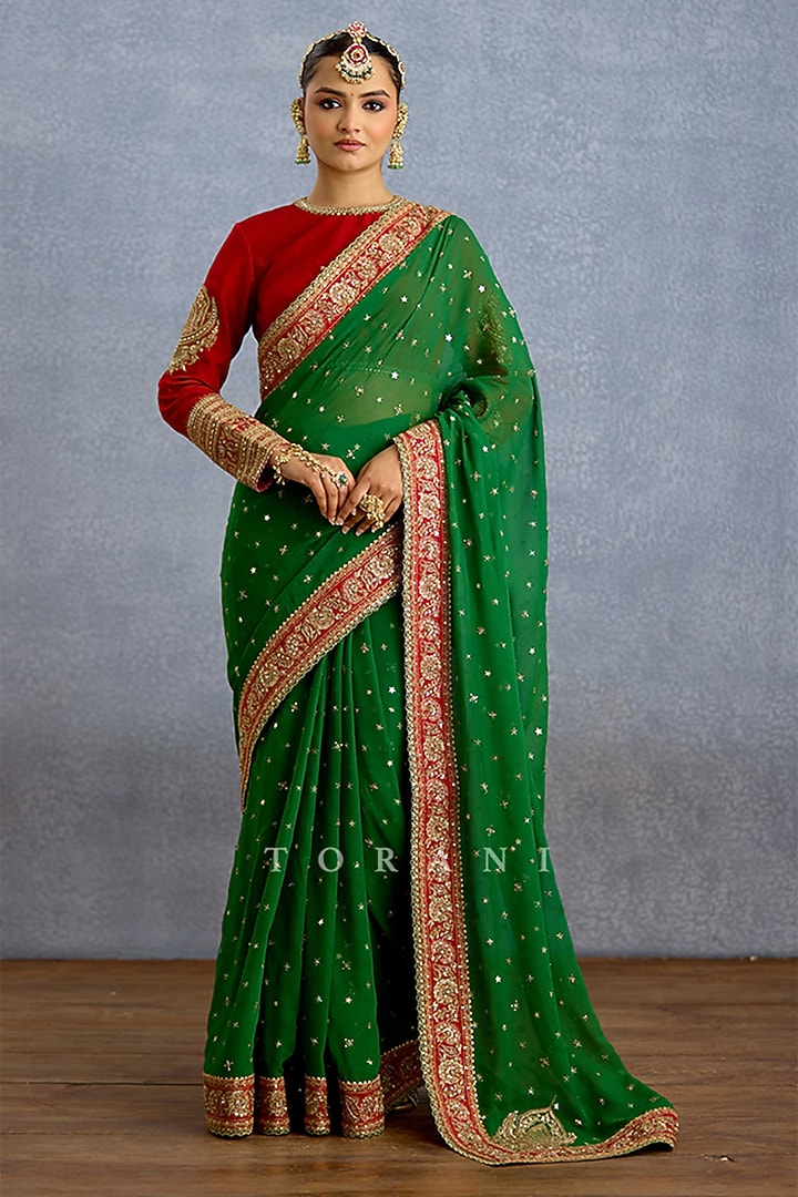 Green Georgette Embroidered Reception Saree by TORANI at Pernia's Pop Up Shop