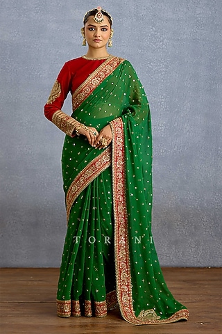 Green Georgette Embroidered Saree by TORANI
