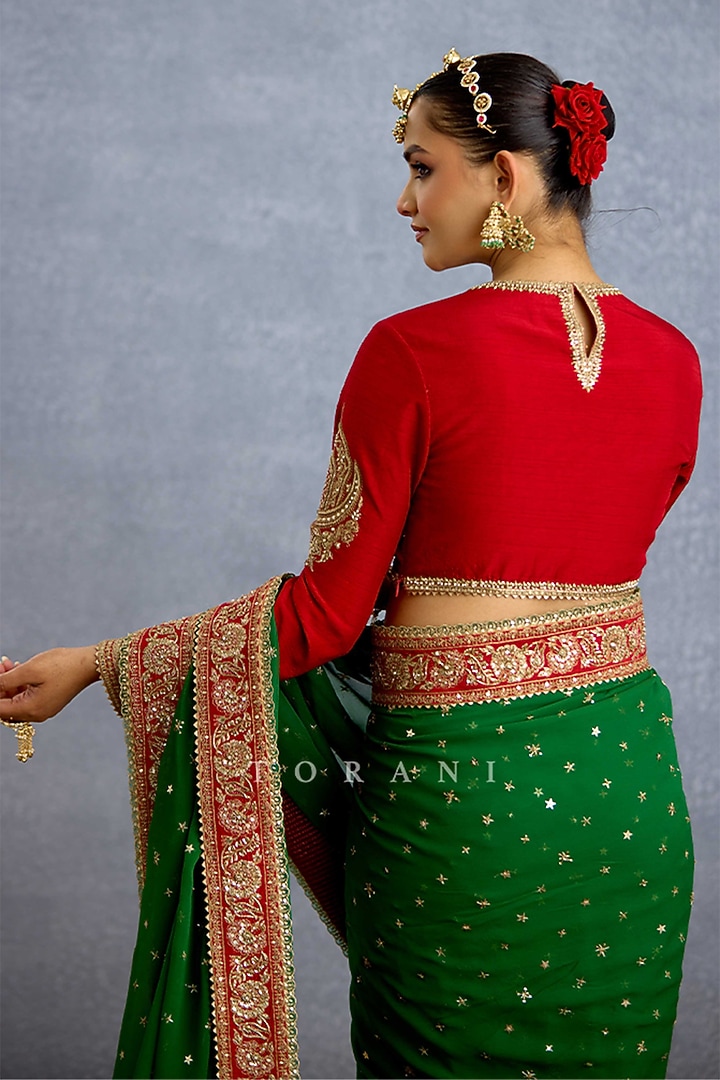 Green Georgette Embroidered Reception Saree by TORANI at Pernia's Pop Up Shop
